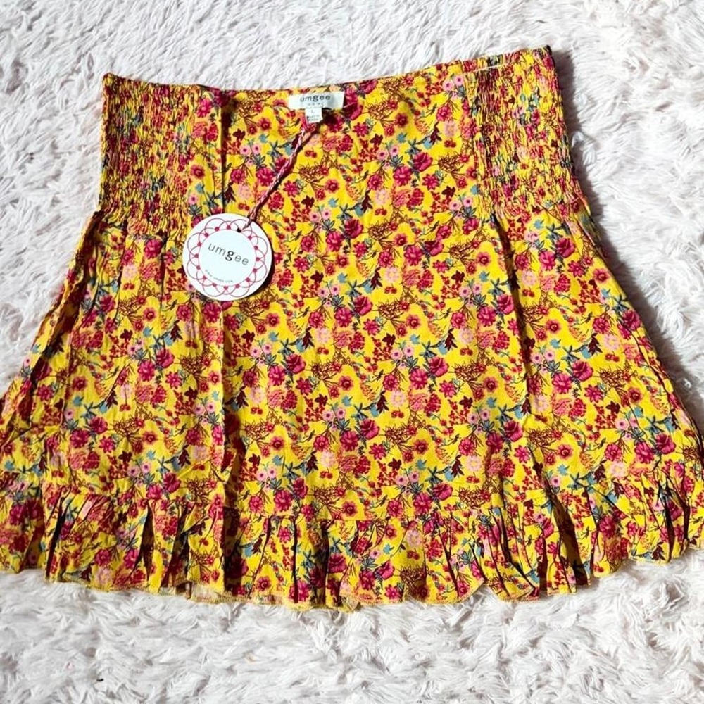 Whimsical Fall Earthy Cottage Core Floral Ruffle Mini Skirt Womens L Festival